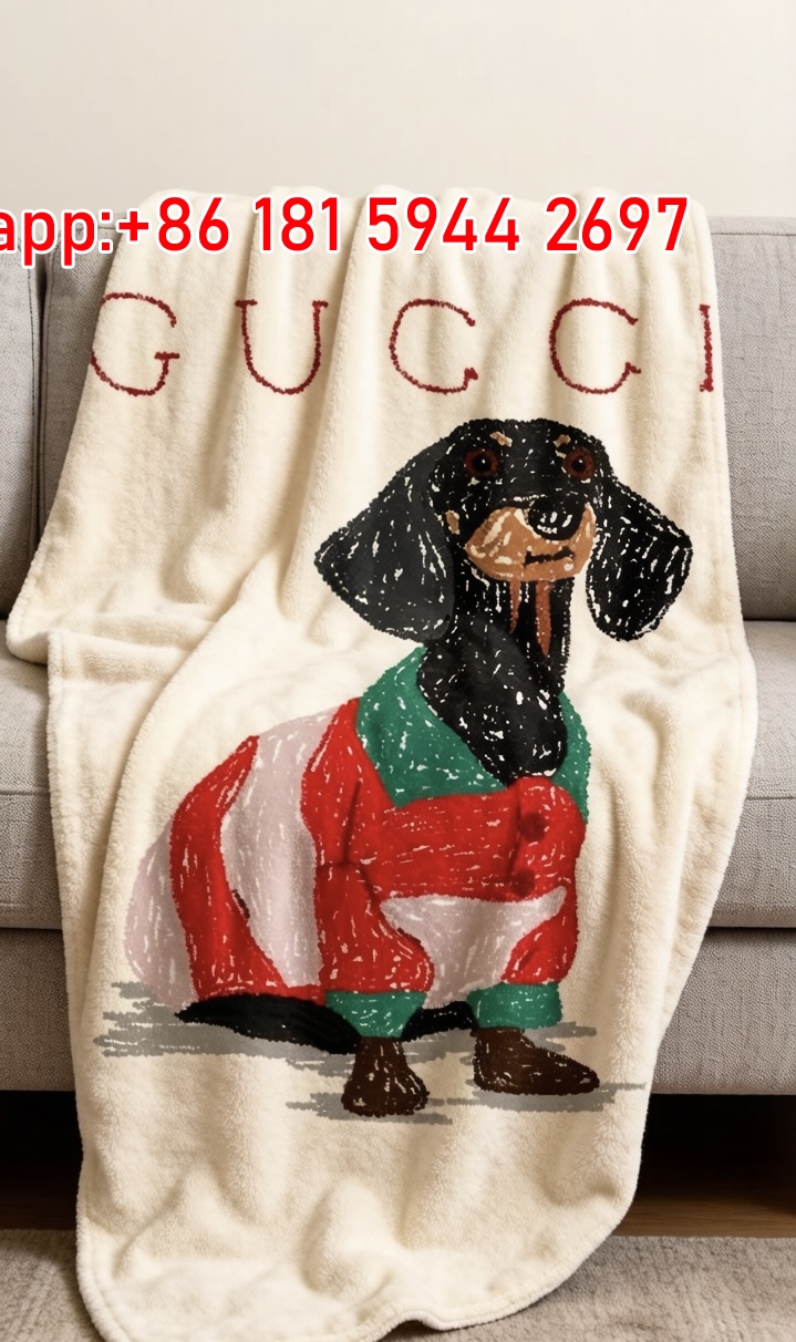 Gucci Dachshund Throw Blanket – Crayon-Style Dog in Sweater IMG_2967